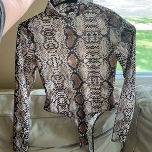Snakeskin turtle neck thong bodysuit